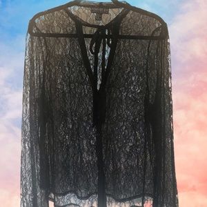 Plus Size Tie Front Lace Blouse